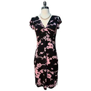 Vintage pale pink and black floral midi dress